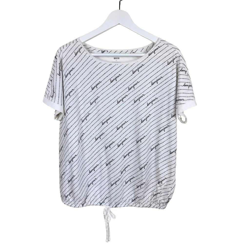 Anthropologie Maeve T Shirt Women's Small Bonjour Graphic Paris French Striped